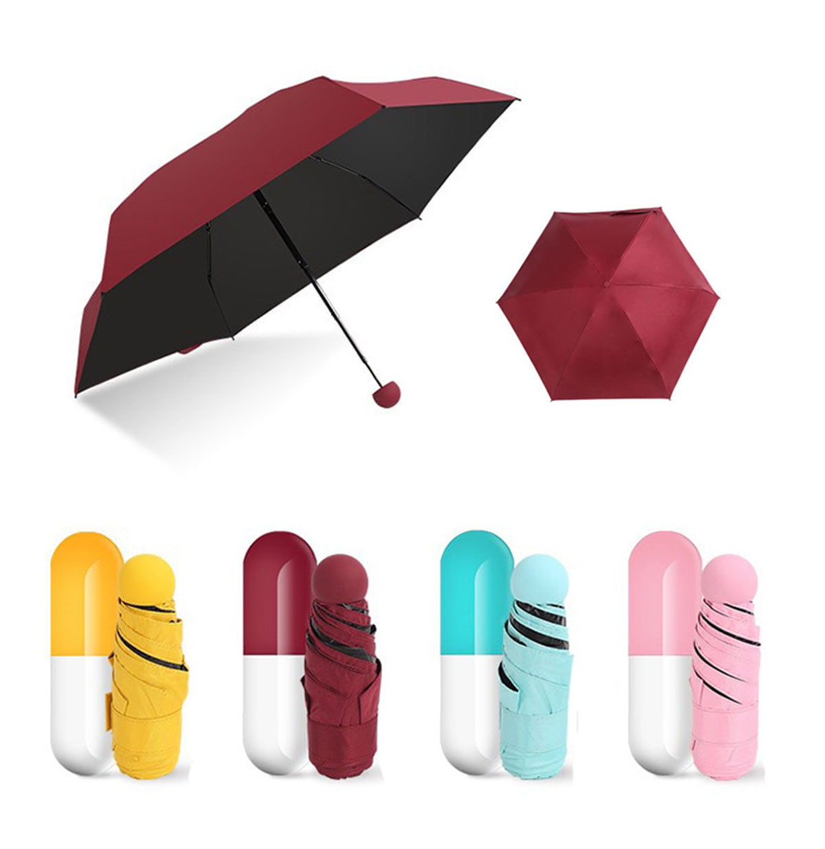 Mini Folding Capsule Umbrella with Cute Case - Stylish & Portable Rain Protection
